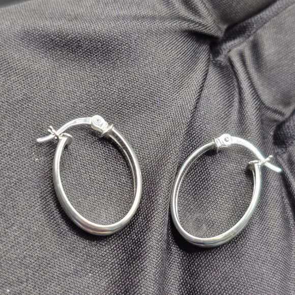 Sterling Silver 925 Rhodium Plated Double Oval Hoop Earrings 18mm - Picture 6 of 12